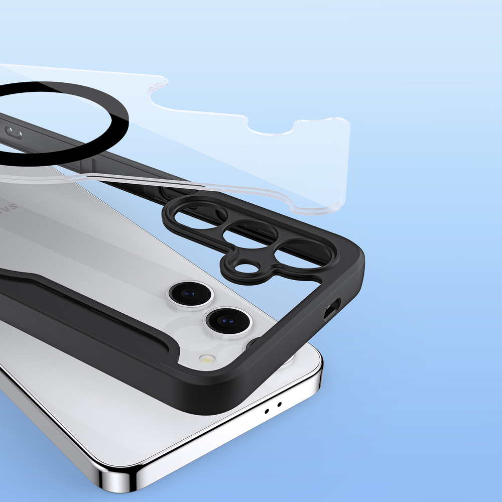 Прозрачный чехол книжка черного цвета с поддержкой MagSafe от Dux Ducis для Samsung Galaxy S24+, серия Skin X Pro Series Case