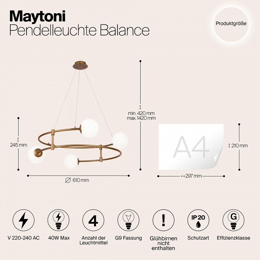 Подвесная люстра Maytoni Balance MOD317PL-04G
