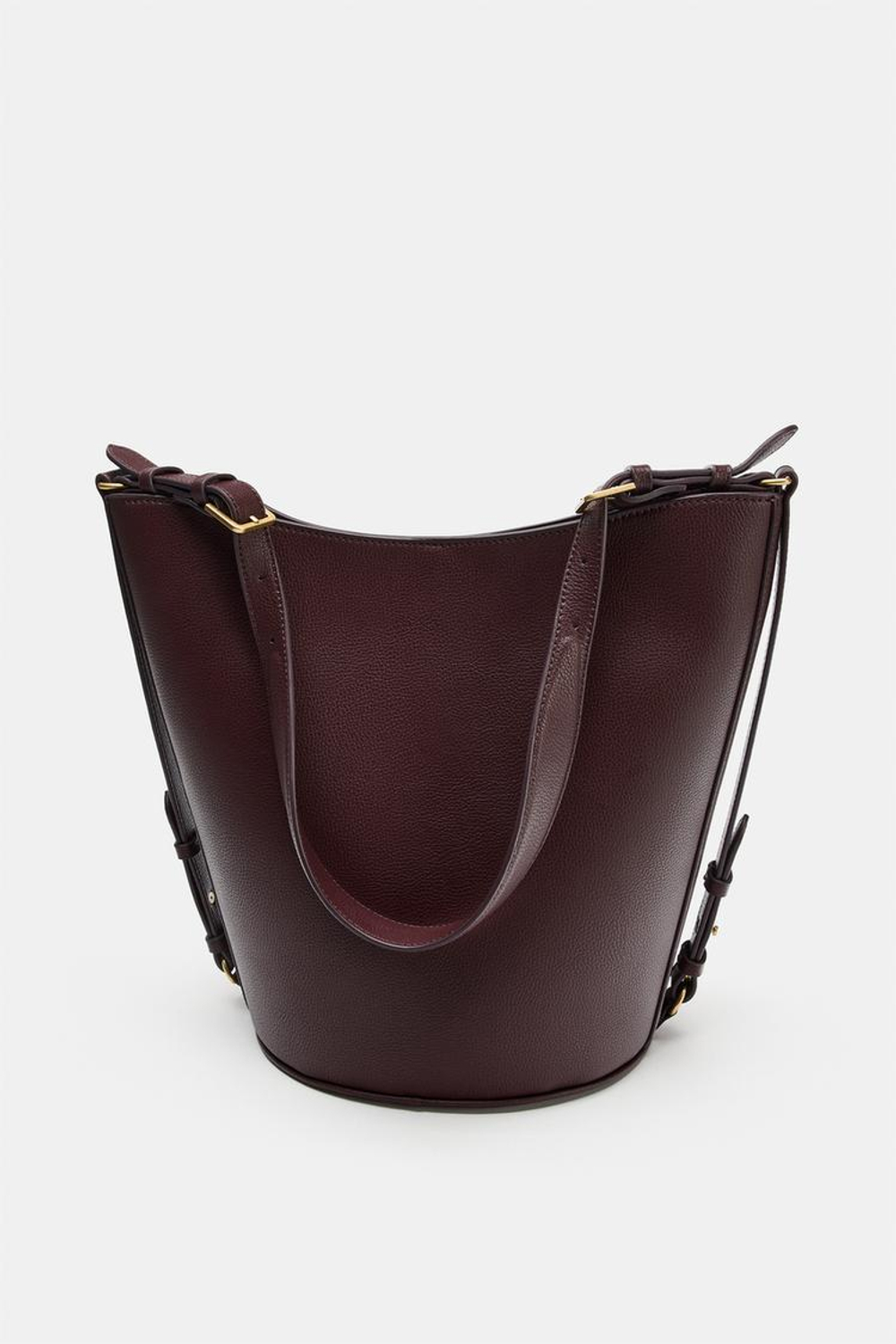 ZARA СУМКА-МЕШОК С ПРЯЖКАМИ, БОРДОВО-КРАСНЫЙ