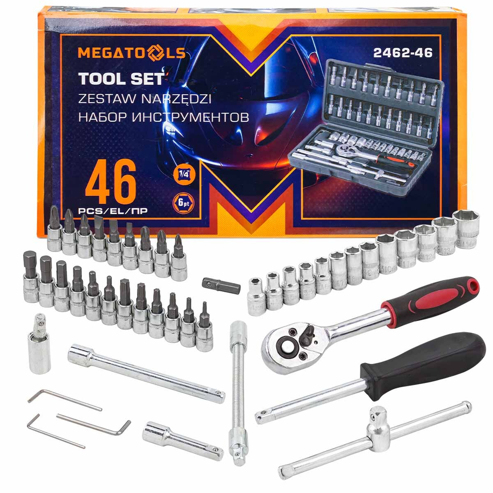 Набор инструмента 46пр. 1/4''(6-гран.)(4-14мм) MEGATOOLS MT-2462-46