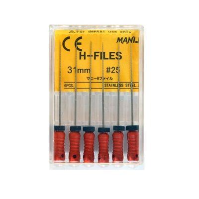 H-Files №25 (31мм) Mani Аш-Файлы (6шт.) Мани, корневой бурав ручной, эндодонтический
