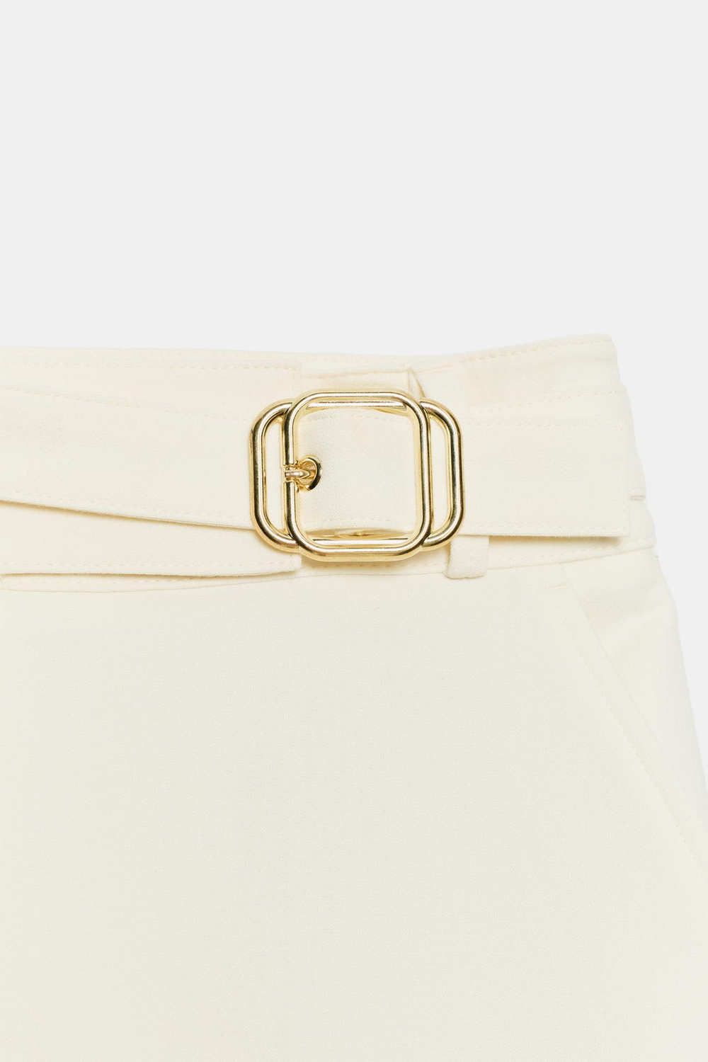 ZARA РАСКЛЕШЕННЫЕ БРЮКИ С ПРЯЖКОЙ, ЭКРЮ