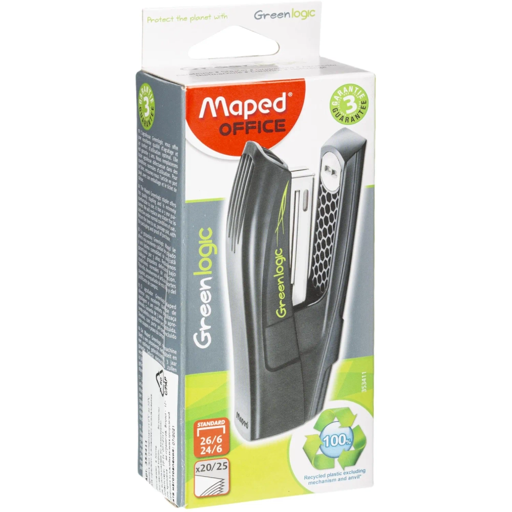Степлер Maped Greenlogic до 25 листов черный (скобы № 24/6, 26/6)