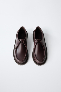 ZARA КОЖАНЫЕ ТУФЛИ-МОКАСИНЫ, ГРАНАТОВЫЙ