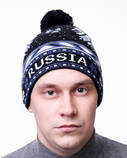 Мужская шапка PRIVAL с отворотом RUSSIA-1 черный