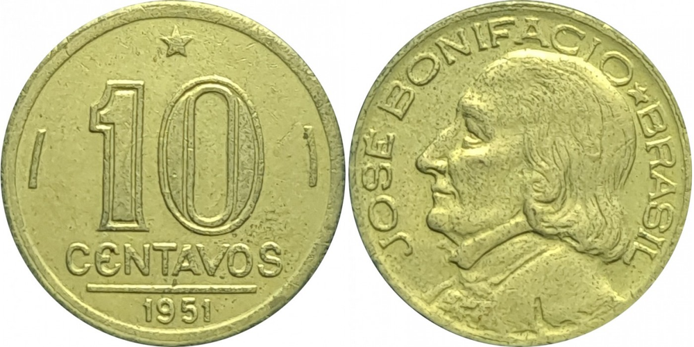Бразилия 10 сентаво, 1951 Жозе Бонифасиу де Андрада и Силва XF