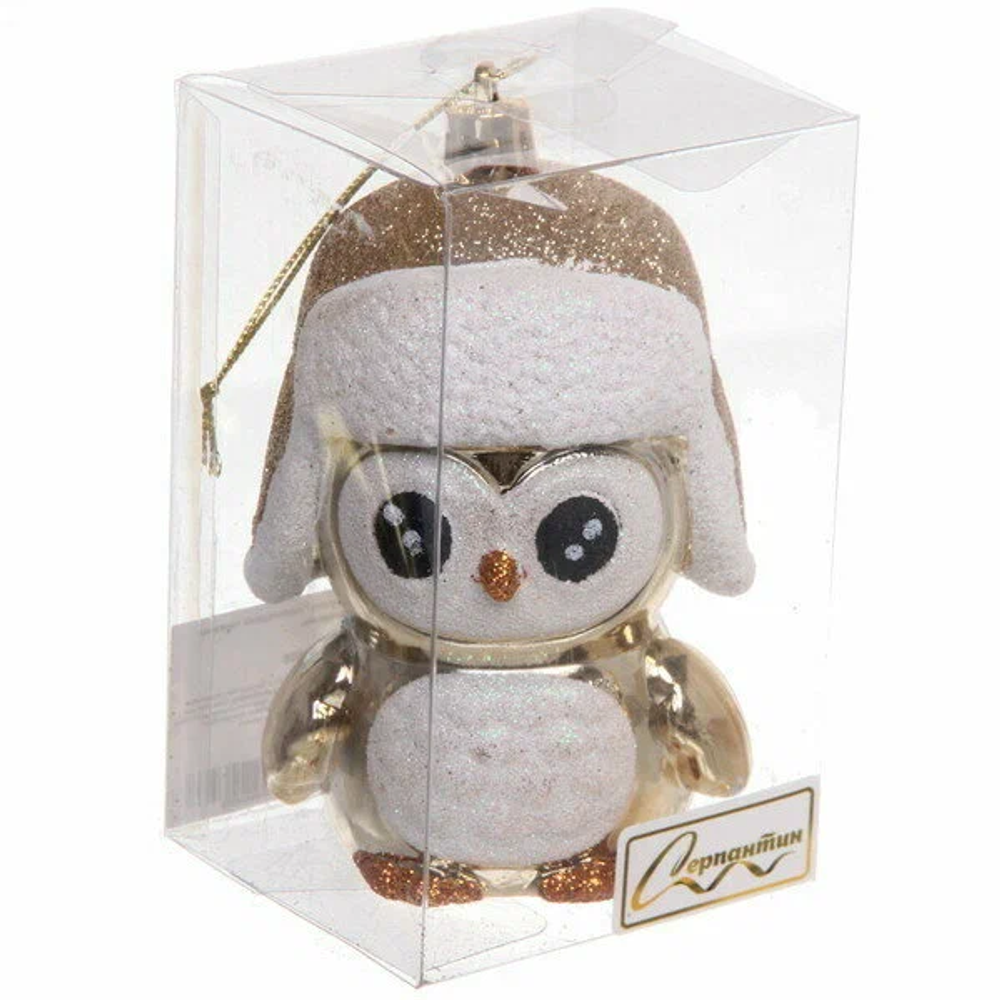 Ёлочная игрушка "Новогодний пингвин" 7*6*11 см, шампань (Серпантин)