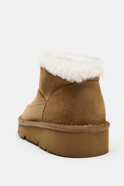 ZARA БОТИНКИ С ПОДКЛАДКОЙ ИЗ ИСКУССТВЕННОЙ ОВЧИНЫ, КОРИЧНЕВЫЙ