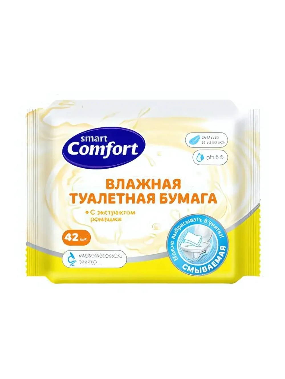 Бумага туалетная влажная COMFORT smart с ромашкой 42шт✦