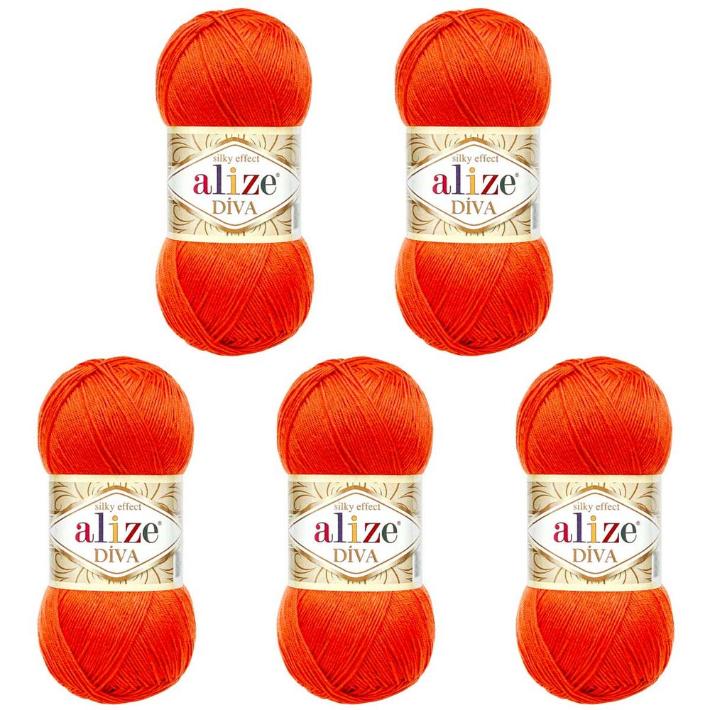 Пряжа Alize (Ализе) Diva / уп.5 мот. по 100 г, 350м, 037 оранжевый A