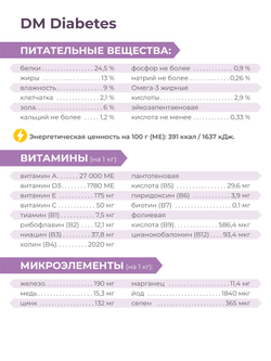 Корм для собак средних и крупных пород VD Diabetes DM, диетический, при диабете, 800 гр, QUATTRO