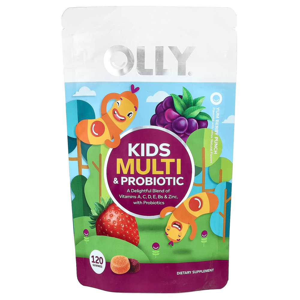 OLLY, мультивитамины и пробиотики для детей, со вкусом ягодного пунша, 120 жевательных таблеток
