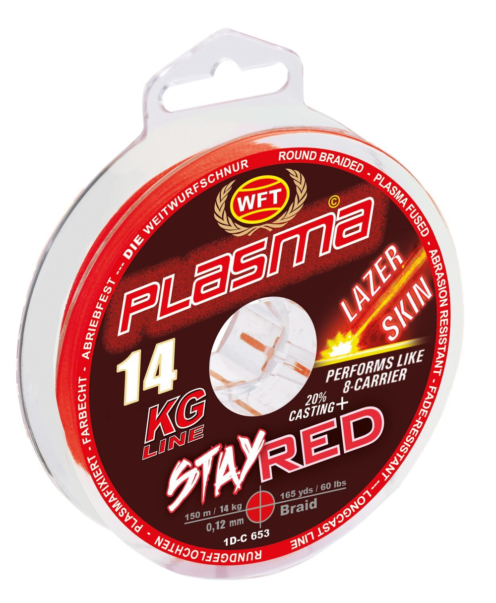 Леска плетёная WFT KG PLASMA LAZER SKIN Stay Red 150 м, 0.12 мм
