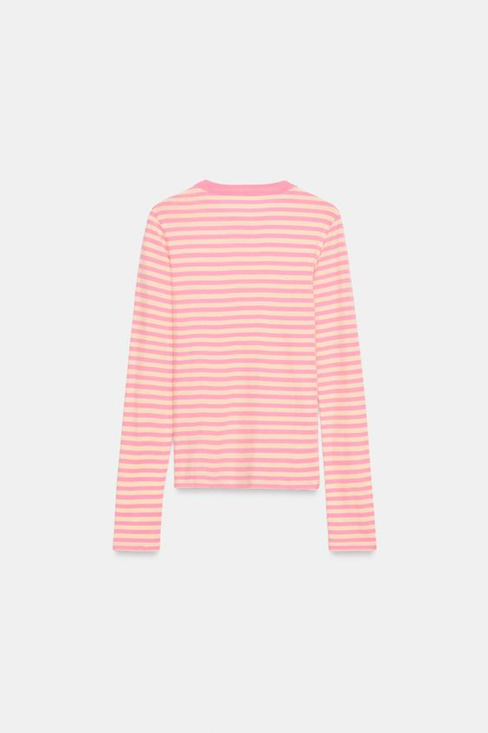 ZARA ФУТБОЛКА В ПОЛОСКУ НА ПУГОВИЦАХ, МЯГКИЙ РОЗОВЫЙ