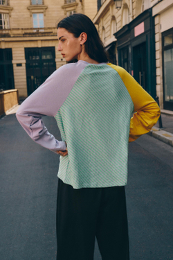 ZARA ФУТБОЛКА ИЗ ХЛОПКА И ЛЬНА, СВЕТЛО-ЗЕЛЕНЫЙ