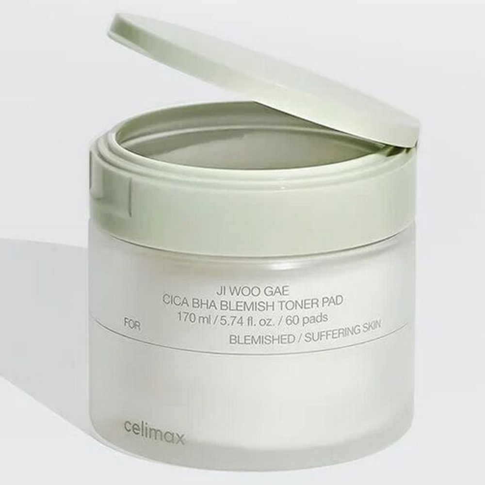 Тонер-пэды от воспалений для проблемной кожи Celimax Ji Woo Gae Cica BHA Blemish Toner Pad, 60шт (170мл)