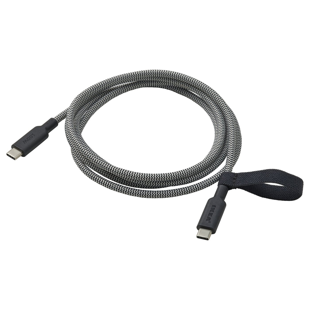 IKEA RUNDHULT  (ИКЕА РУНДХУЛТ)  -  Кабель USB-C - USB-C - чёрный/белый 1,5 м/100 Вт