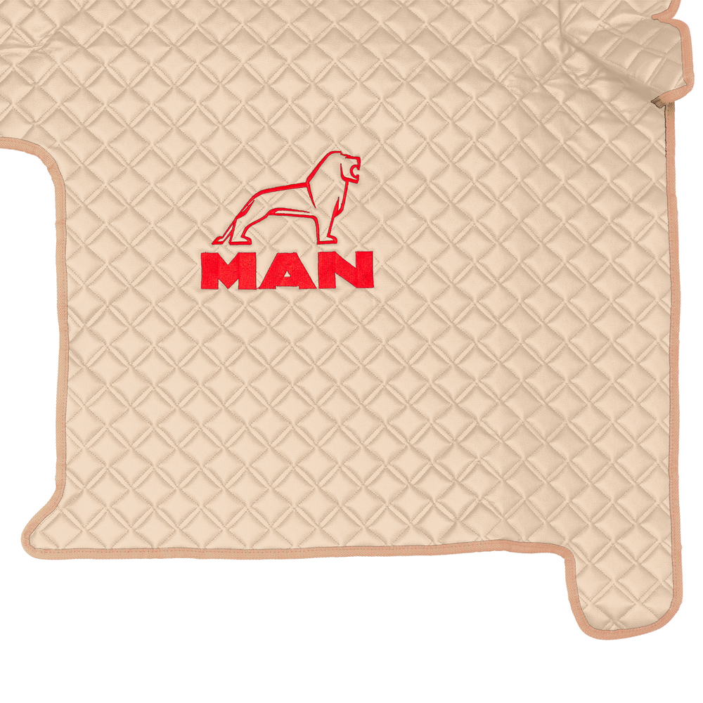Ковры MAN TGX с 2-мя ящиками (механика), (экокожа, бежевый, бежевый кант, красная вышивка)