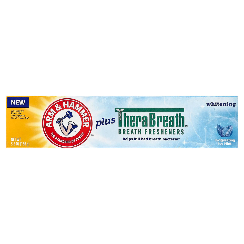 Arm & Hammer, TheraBreath™, освежитель дыхания, зубная паста с фторидом против кариеса, отбеливающая, бодрящая, холодная мята, 156 г (5,5 унции)