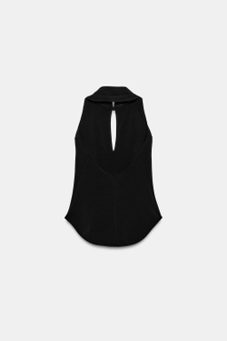 ZARA ТОП С ГОРЛОВИНОЙ ХАЛТЕР И ЗАСТЕЖКОЙ НА ПЕТЛИ, ЧЕРНЫЙ