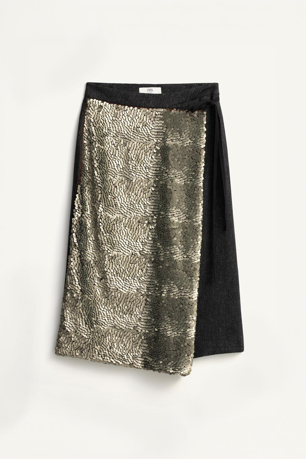 ZARA ЮБКА-ПАРЕО ИЗ СМЕСОВОЙ ТКАНИ С ПАЙЕТКАМИ — LIMITED EDITION, ЧЕРНЫЙ