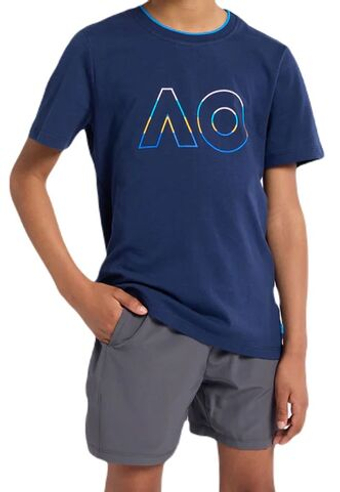 Футболка для мальчика теннисная Australian Open Logo - небесный