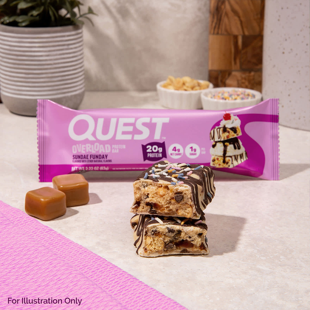 Quest Nutrition, Overload Protein Bar, Sundae Funday, 12 батончиков (63 г (2,22 унции))