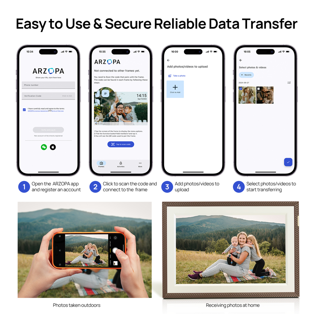 Цифровая фоторамка Arzopa D15 Brown Wi-Fi, 15,6-дюймовый сенсорный экран IPS, разрешение 1920x1080