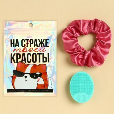 Набор «На страже твоей красоты»: спонж-щёточка для умывания и резинка для волос (Цвет: не задано)