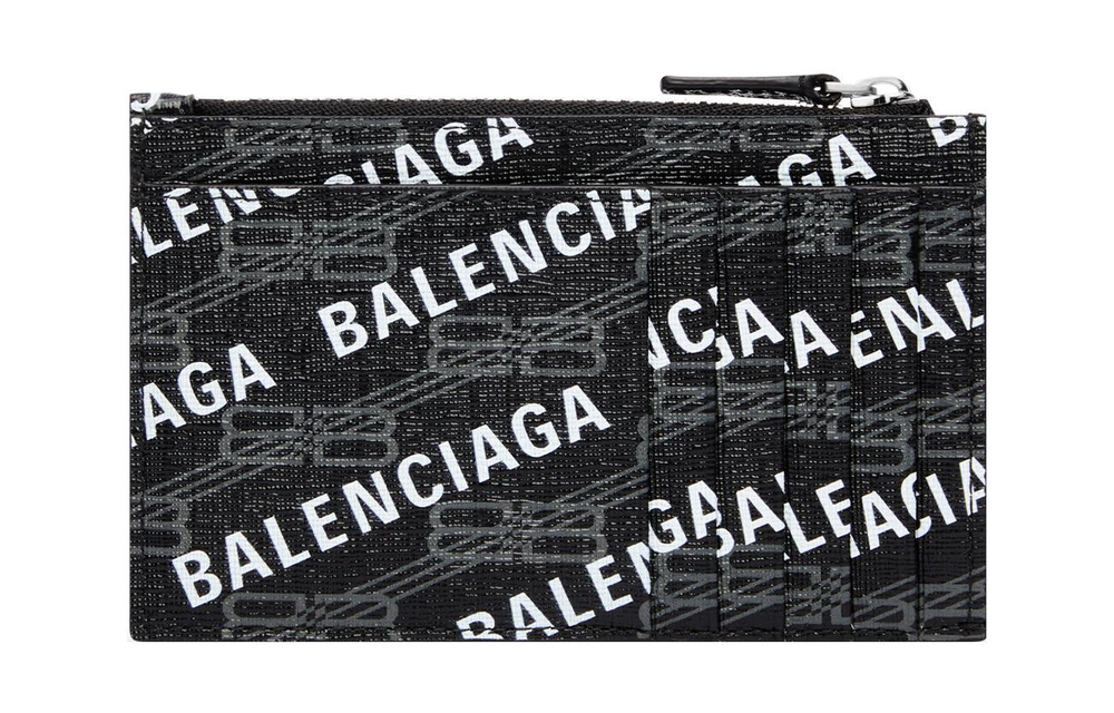 Balenciaga BB MONOGRAM Cow Leather Coin Purse, Card Holder Large Women"s Black