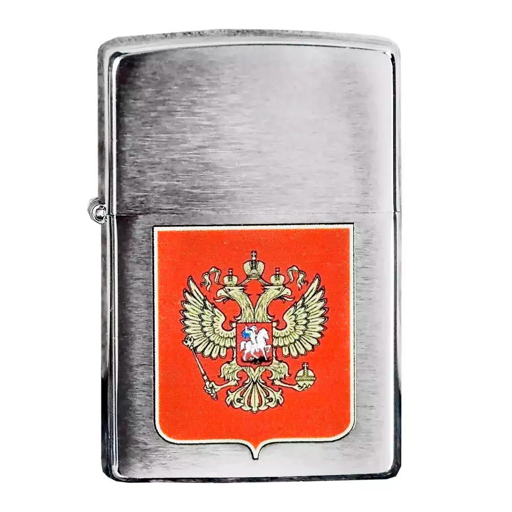 Зажигалка Zippo 200 Герб России, Brushed Chrome