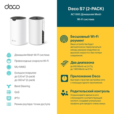 TP-Link Deco S7 (2-pack) Домашняя Mesh Wi-Fi система AC1900