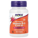 NOW Foods, Витамин D3, высокая эффективность, 125 мкг (5000 МЕ), 240 мягких таблеток