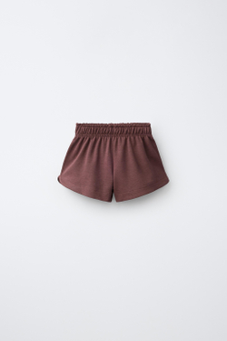 ZARA КОМПЛЕКТ ИЗ ФУТБОЛКИ И ШОРТОВ ИЗ ИНТЕРЛОКА, ВИННЫЙ
