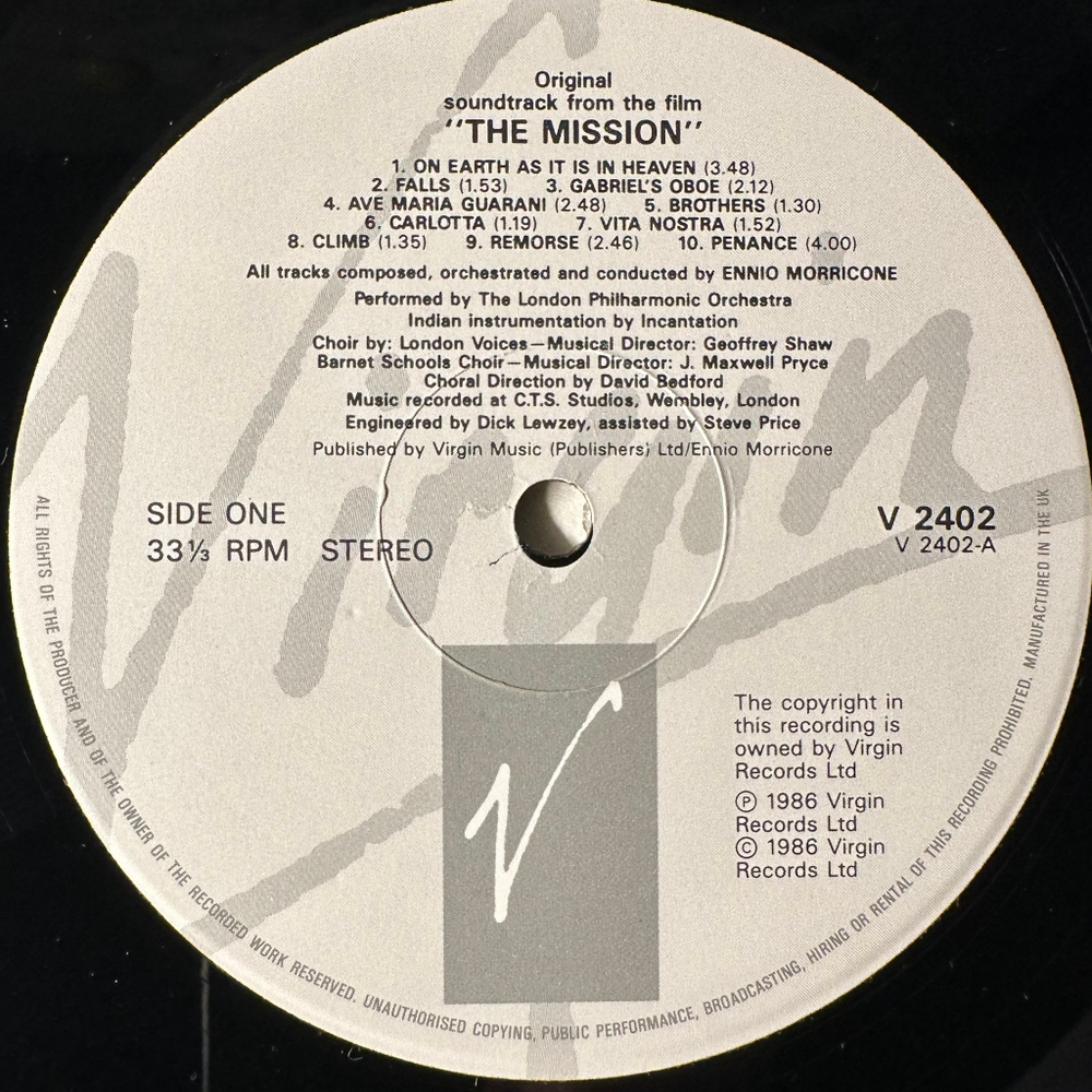 Ennio Morricone ‎– Original Soundtrack From The Film "The Mission" (Англия 1986г.)