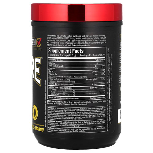 ALLMAX, AMINOCORE™ BCAA, ананас и манго, 345 г (0,76 фунта)