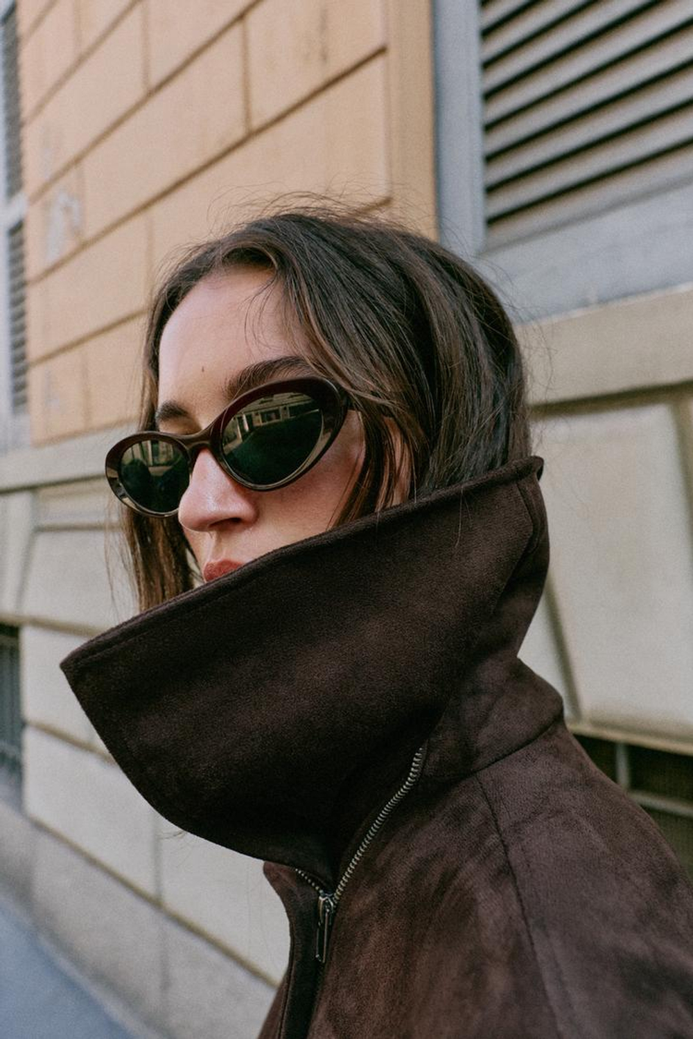 ZARA КУРТКА-БОМБЕР С ШИРОКИМ ВОРОТНИКОМ, КОРИЧНЕВЫЙ