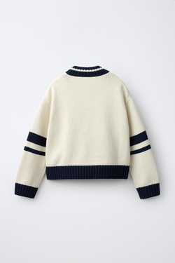 ZARA ДЖЕМПЕР В СТИЛЕ ПРЕППИ, ЭКРЮ