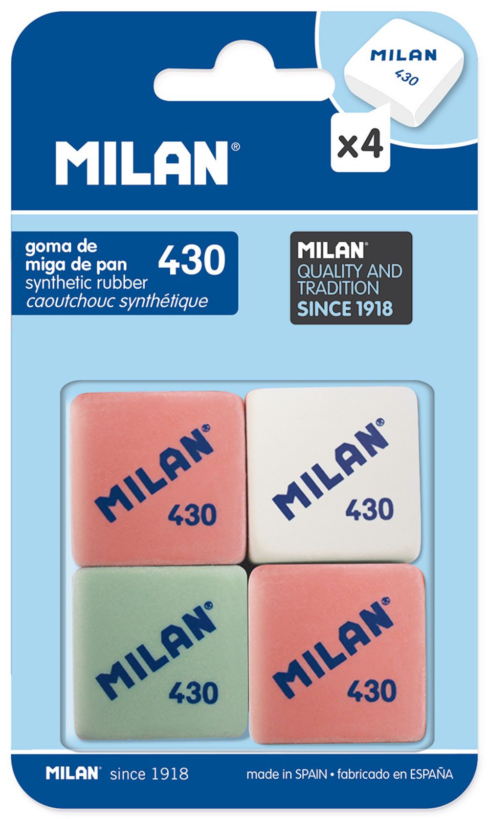 Набор 4 ластика 430 в блистере 2,8х2,8х1,3 см, BMM9215, Milan