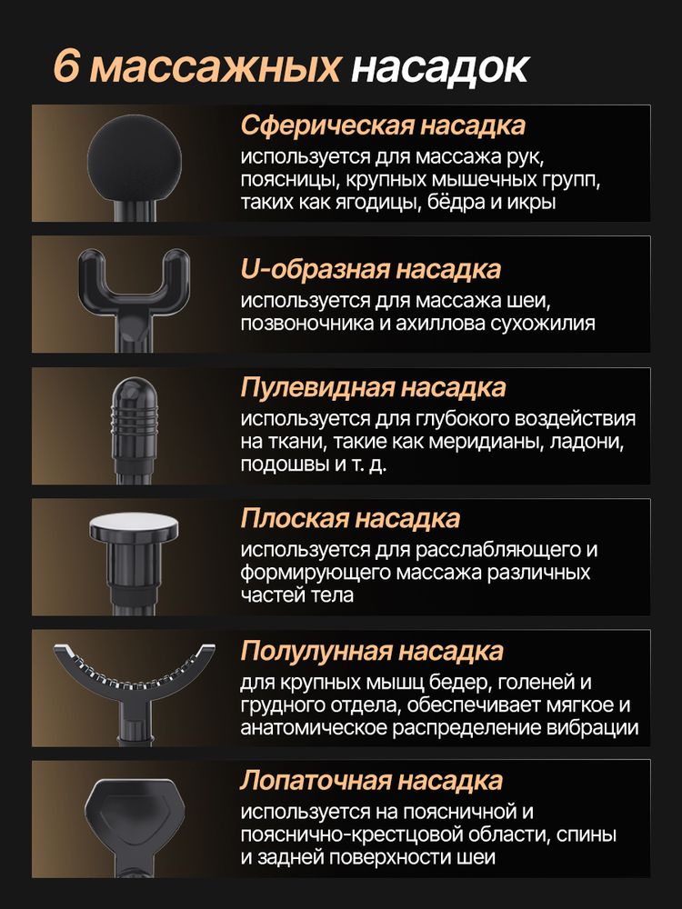 Перкуссионный массажер для тела, шеи и спины DFC VM-BR Черный, 6 насадок