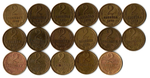Набор 2 копейки СССР (17 монет) 1963, 70-74, 76, 78, 79, 83-89, 91М гг.