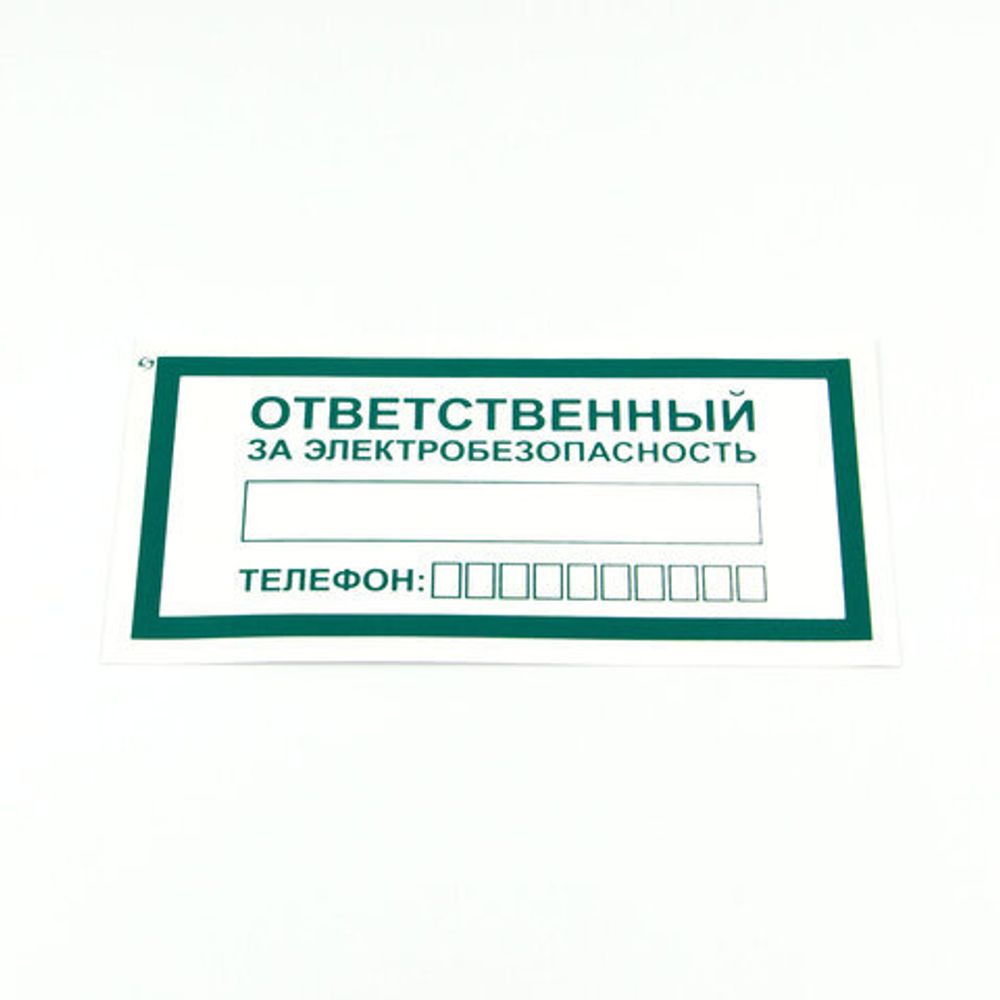 Знак "Ответственный за электробезопасность", КОМПЛЕКТ 10 штук, 100х200 мм, пленка, А31