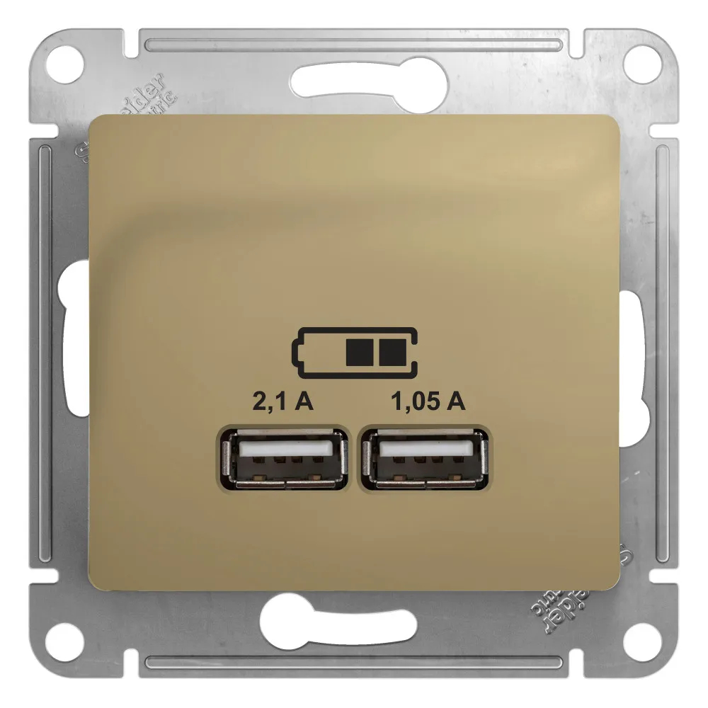 GLOSSA USB РОЗЕТКА A+A, 5В/2,1А, 2х5В/1,05А, механизм, ТИТАН