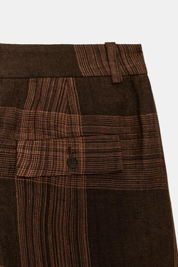 ZARA БРЮКИ В КЛЕТКУ ИЗ ЛЬНА — ZW COLLECTION, КОРИЧНЕВЫЙ