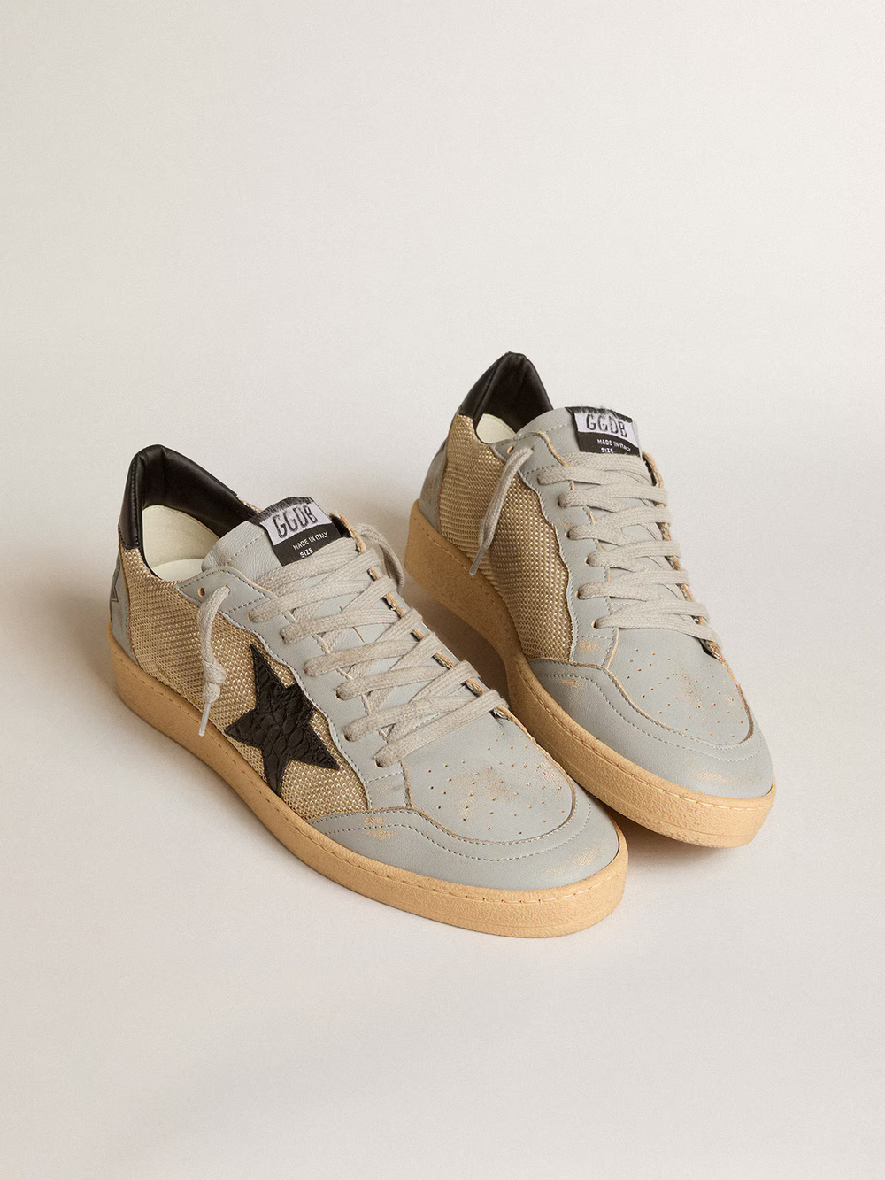 Men’s Ball Star LTD in beige mesh with croc-print leather star and nappa inserts
