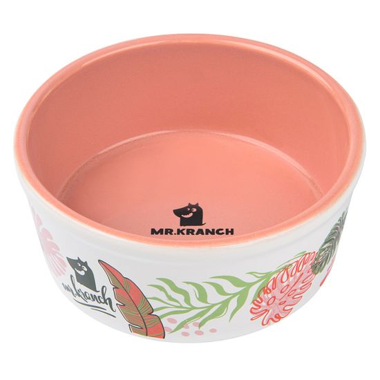 Миска Mr.Kranch для собак и кошек из фарфора Тропики 450мл розовая
