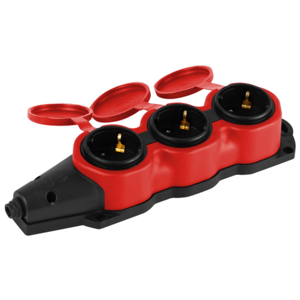 Колодка ЭРА KX-3e-RED-IP44 каучуковая с заземлением 3 розетки 16A IP44 красная | Электротовары