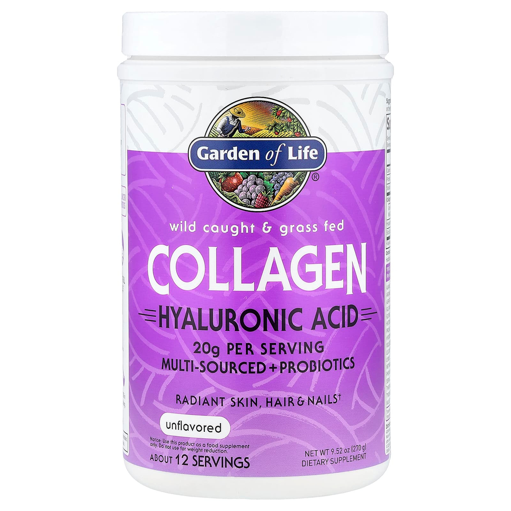 Garden of Life, Коллаген из дикого улова и травяного откорма, гиалуроновая кислота, без добавок, 270 г (9,52 унции)