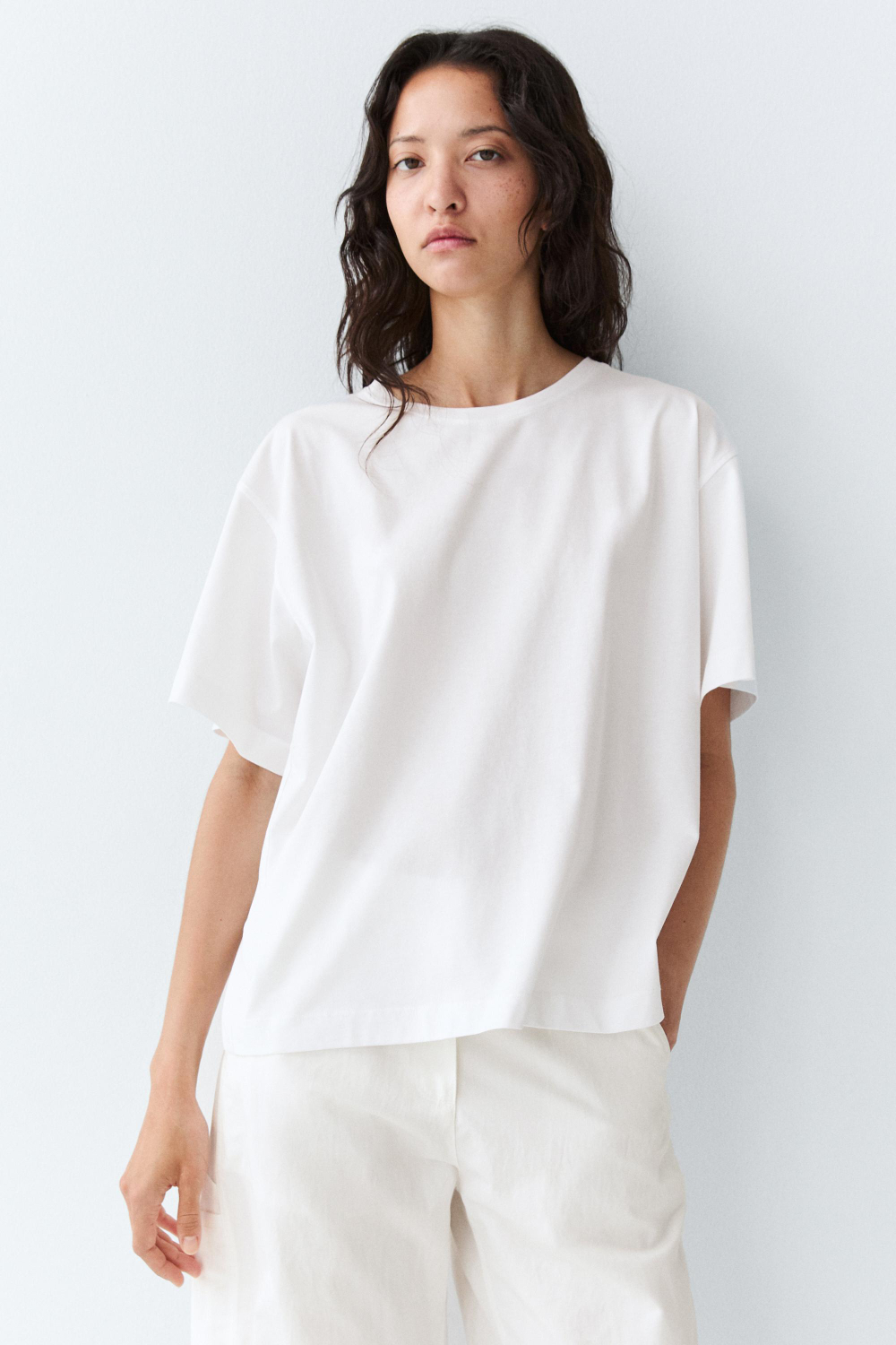 Massimo Dutti Футболка с коротким рукавом из 100% хлопка, белый