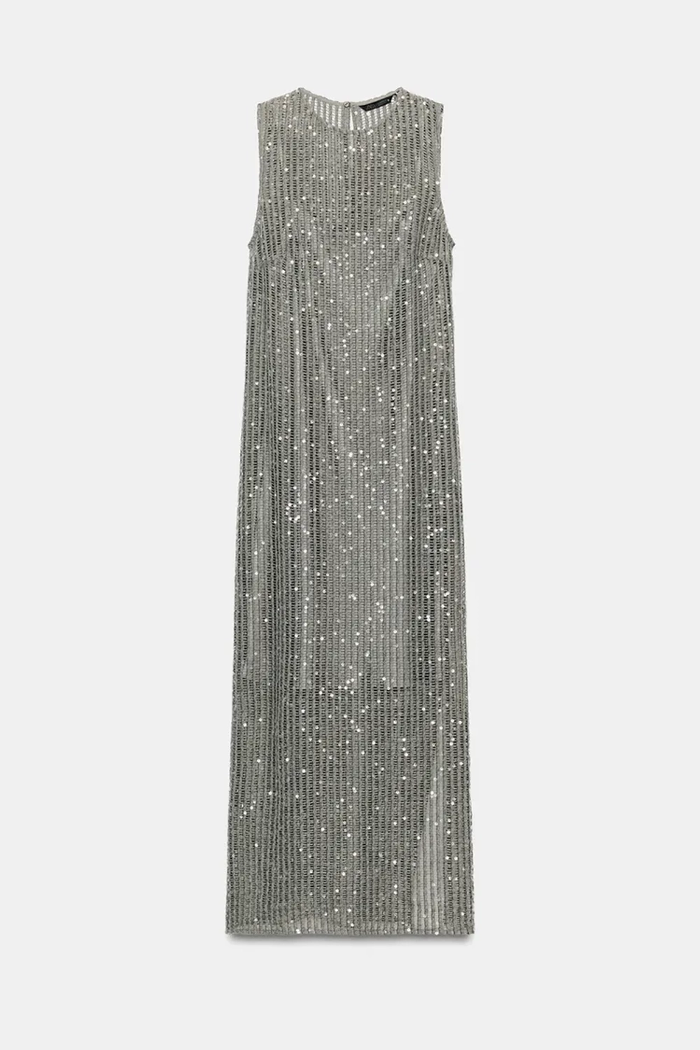 ZARA КОМБИНИРОВАННОЕ ПЛАТЬЕ МИДИ С ПАЙЕТКАМИ И СЕТКОЙ, СЕРЫЙ